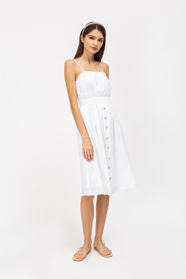 KENDRA FRILLS NECKLINE LINEN DRESS