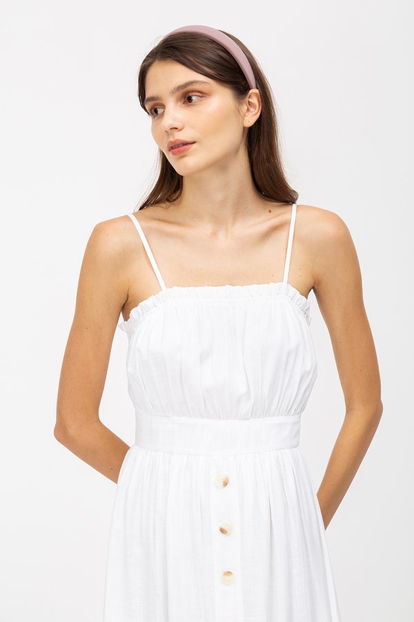KENDRA FRILLS NECKLINE LINEN DRESS