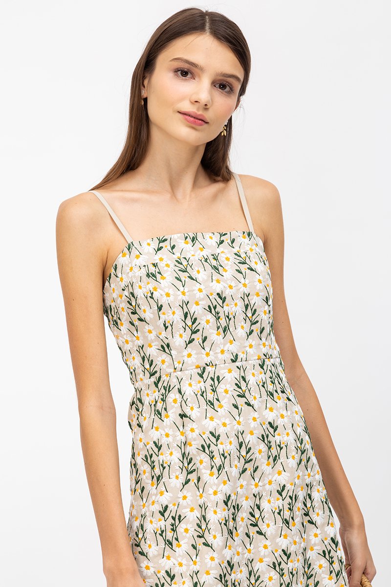 DELLARIE DAISY EMBROIDERY MINI DRESS