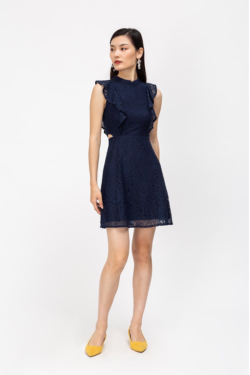 ELIZABETH CUTOUT WAIST LACE CHEONGSAM W DETACHABLE COLLAR