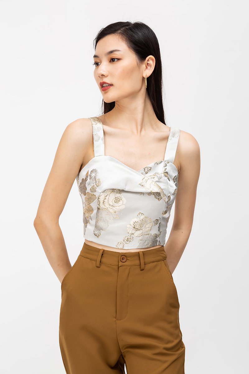 STEPHAN FLORAL JACQUARD CROP TOP