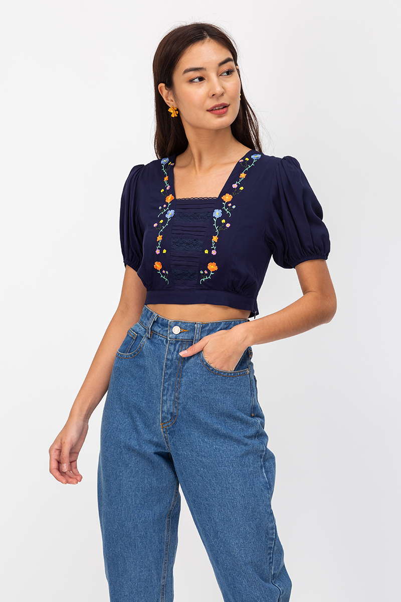 KALIA FLORAL EMBROIDERY CROP TOP