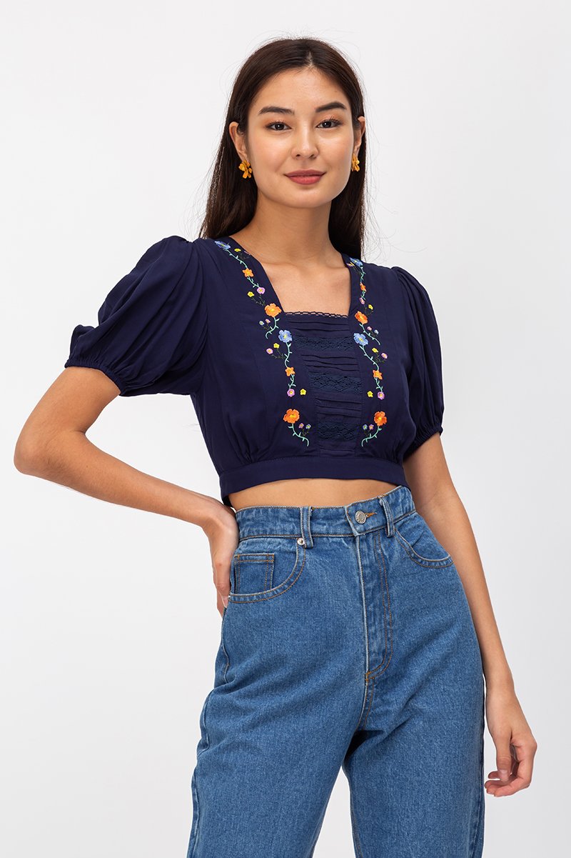 KALIA FLORAL EMBROIDERY CROP TOP