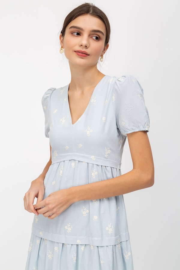 JESS FLORAL EMBROIDERED MIDI DRESS