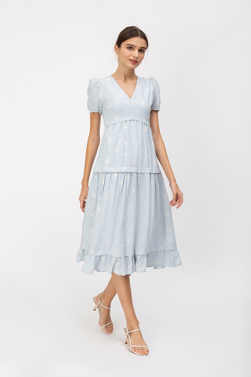 JESS FLORAL EMBROIDERED MIDI DRESS