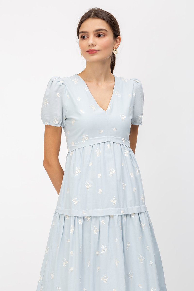 JESS FLORAL EMBROIDERED MIDI DRESS