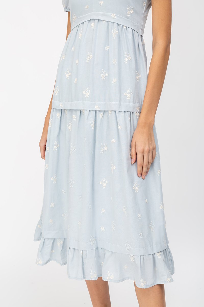 JESS FLORAL EMBROIDERED MIDI DRESS