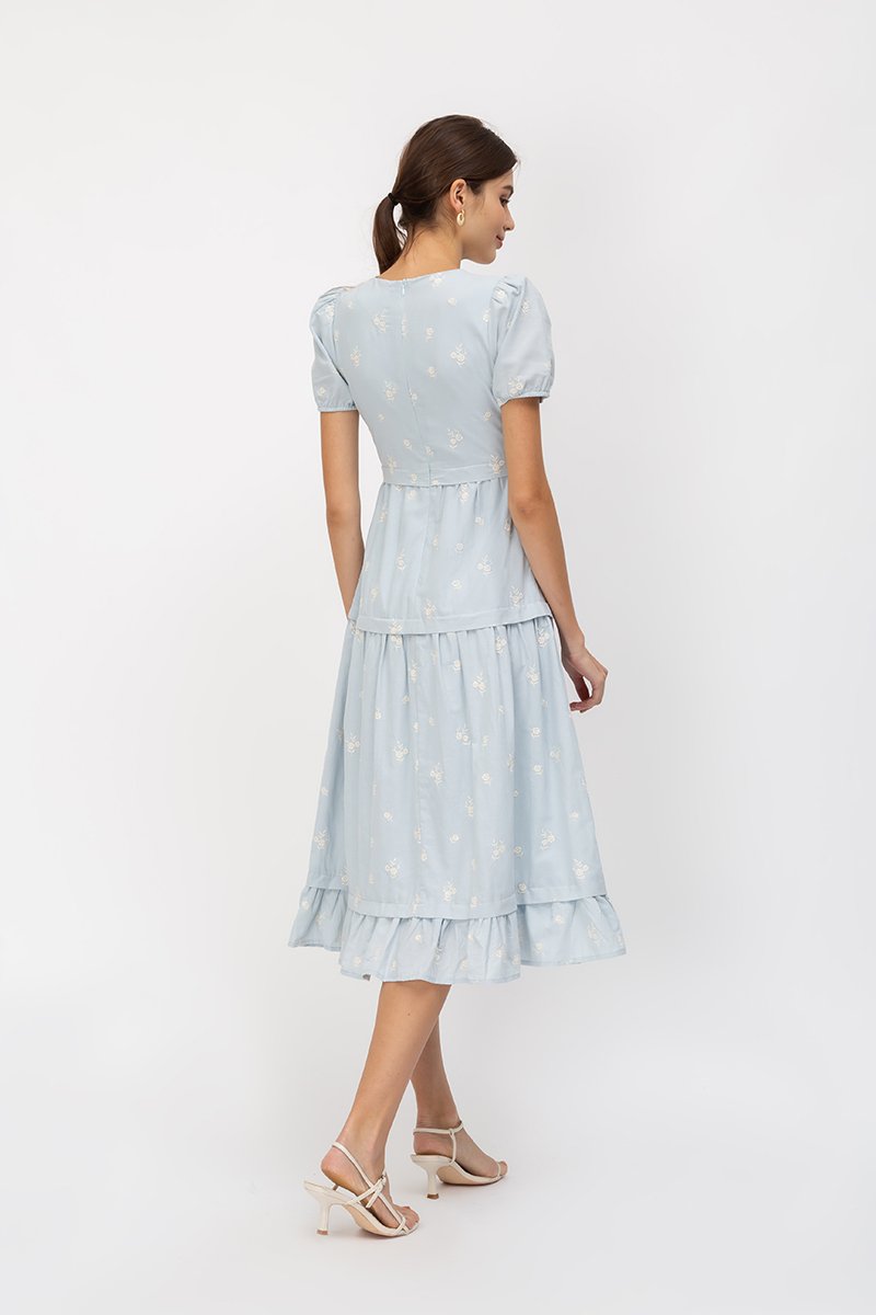 JESS FLORAL EMBROIDERED MIDI DRESS