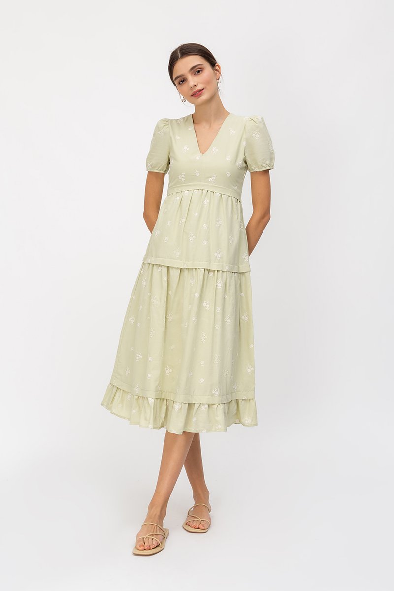 JESS FLORAL EMBROIDERED MIDI DRESS