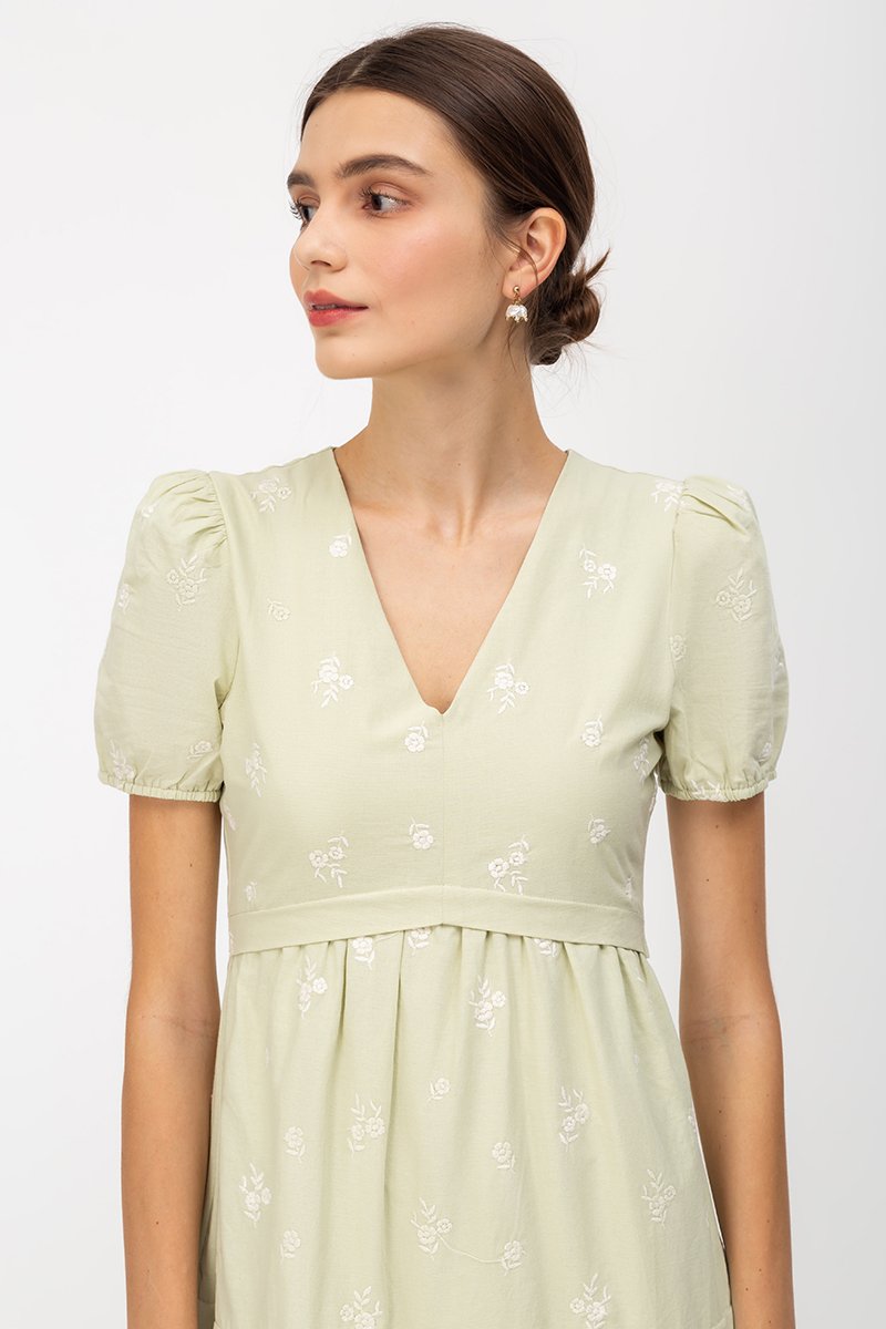 JESS FLORAL EMBROIDERED MIDI DRESS