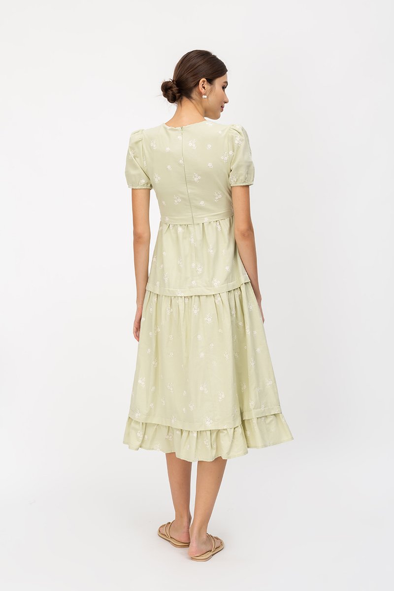 JESS FLORAL EMBROIDERED MIDI DRESS