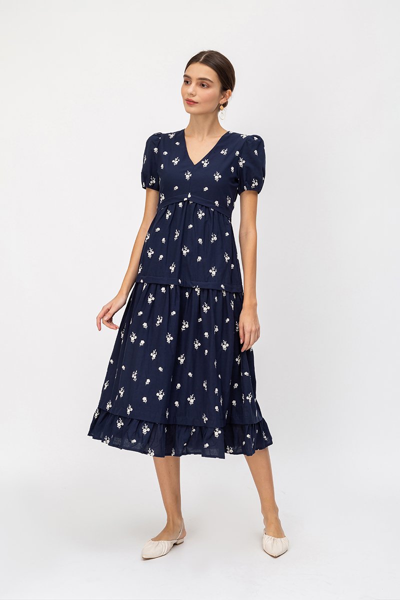 JESS FLORAL EMBROIDERED MIDI DRESS