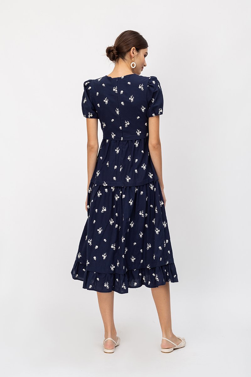 JESS FLORAL EMBROIDERED MIDI DRESS