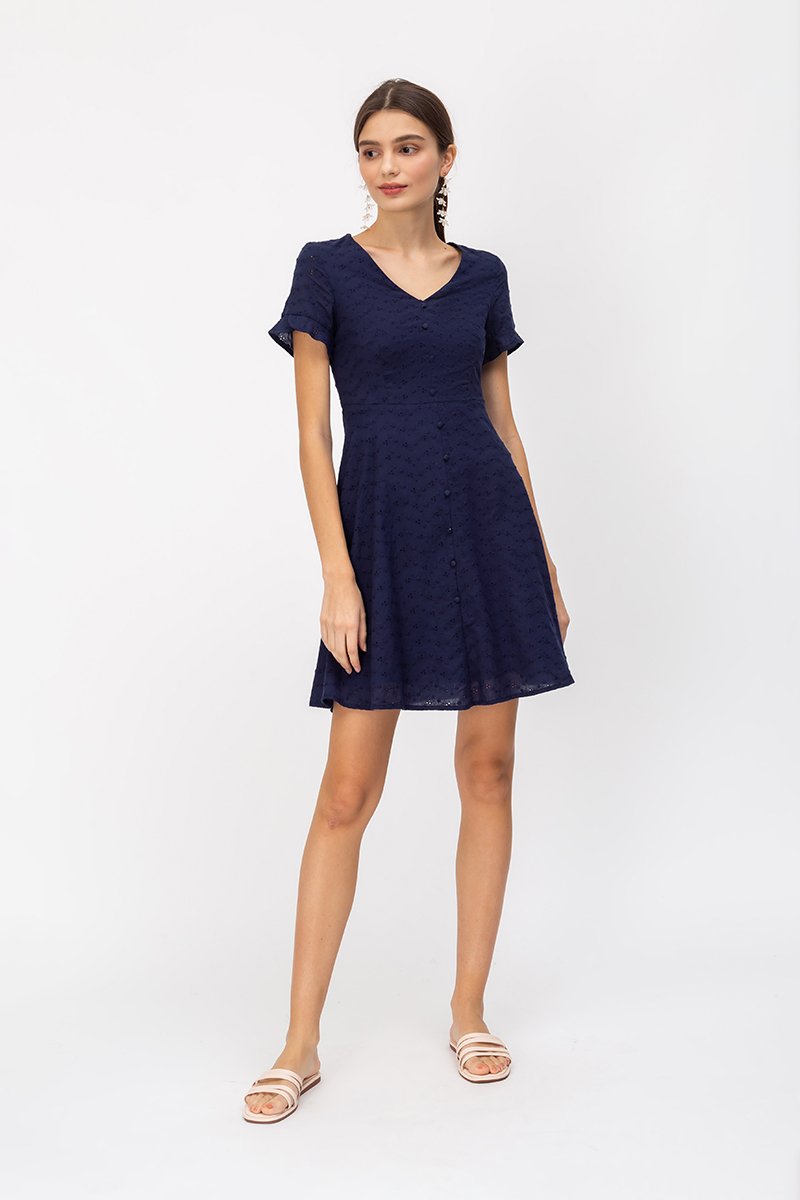 KATLYN EYELET FIT FLARE DRESS
