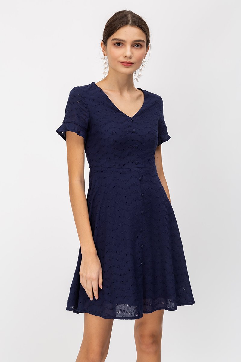 KATLYN EYELET FIT FLARE DRESS