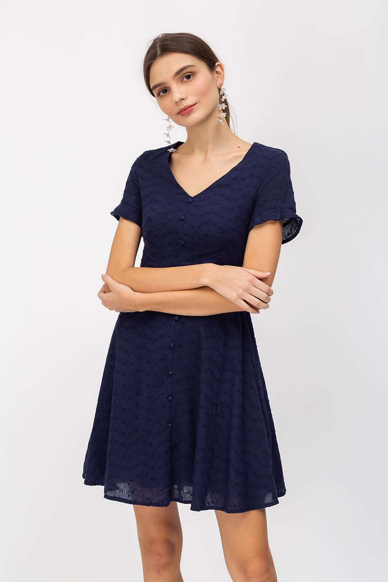 KATLYN EYELET FIT FLARE DRESS