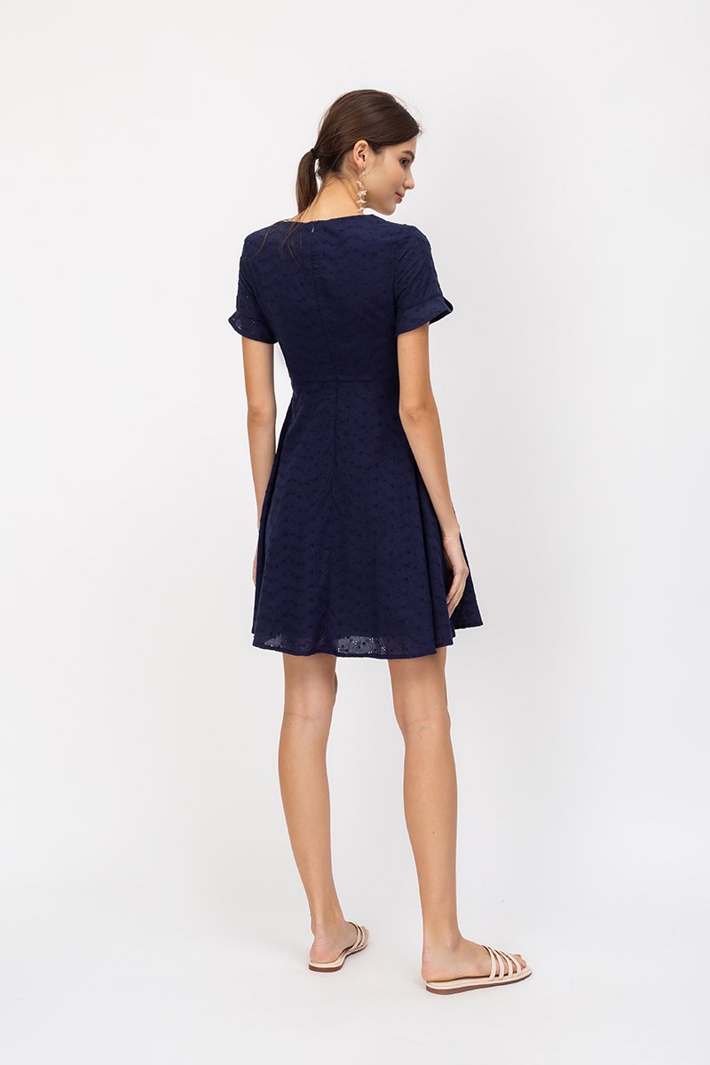 KATLYN EYELET FIT FLARE DRESS