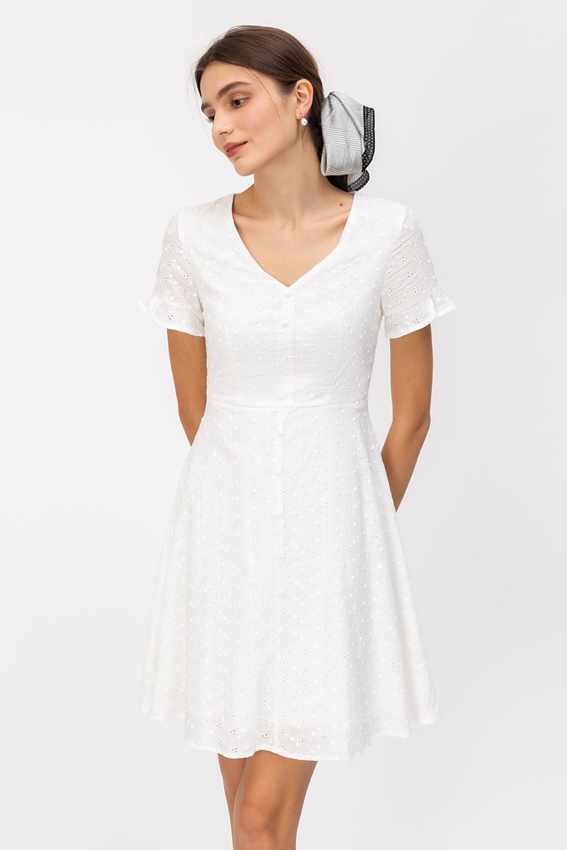 KATLYN EYELET FIT FLARE DRESS