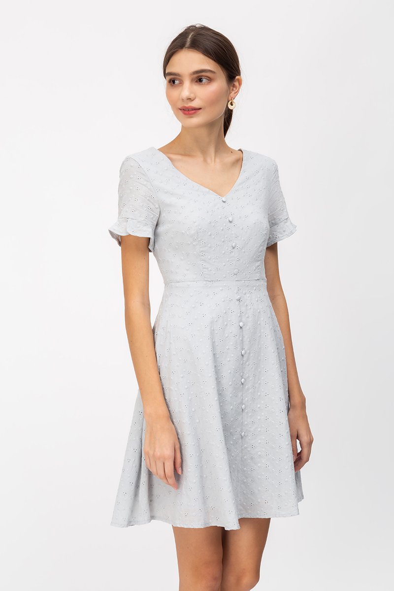 KATLYN EYELET FIT FLARE DRESS