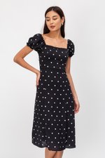 BRANDI POLKADOT MIDI DRESS W SLIT BRANDI POLKADOT MIDI DRESS W SLIT