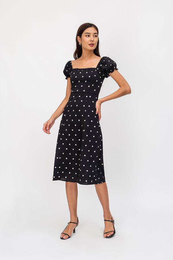 BRANDI POLKADOT MIDI DRESS W SLIT