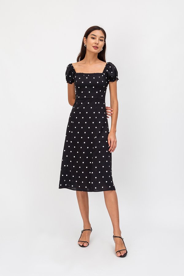 BRANDI POLKADOT MIDI DRESS W SLIT