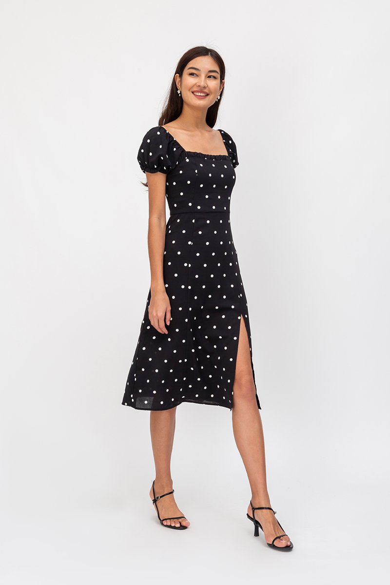 BRANDI POLKADOT MIDI DRESS W SLIT