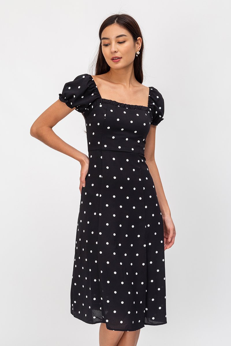 BRANDI POLKADOT MIDI DRESS W SLIT