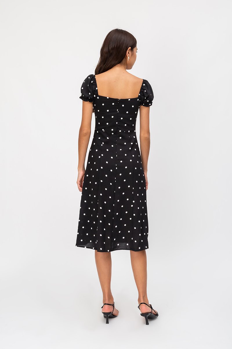 BRANDI POLKADOT MIDI DRESS W SLIT