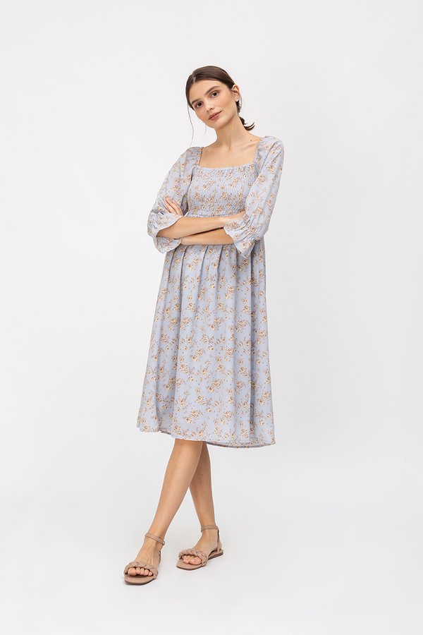 PORTIA SMOCKED FLORAL MIDI DRESS