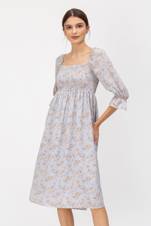 PORTIA SMOCKED FLORAL MIDI DRESS