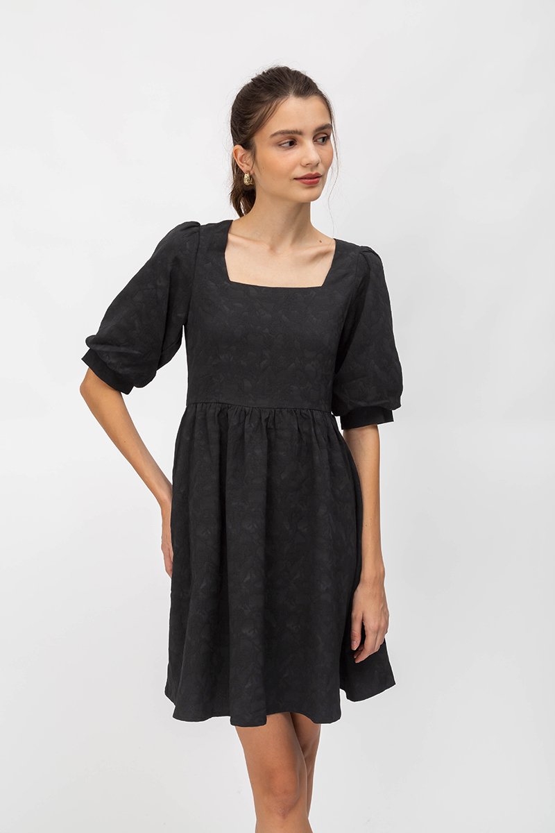 CINDIE JACQUARD FIT & FLARE DRESS