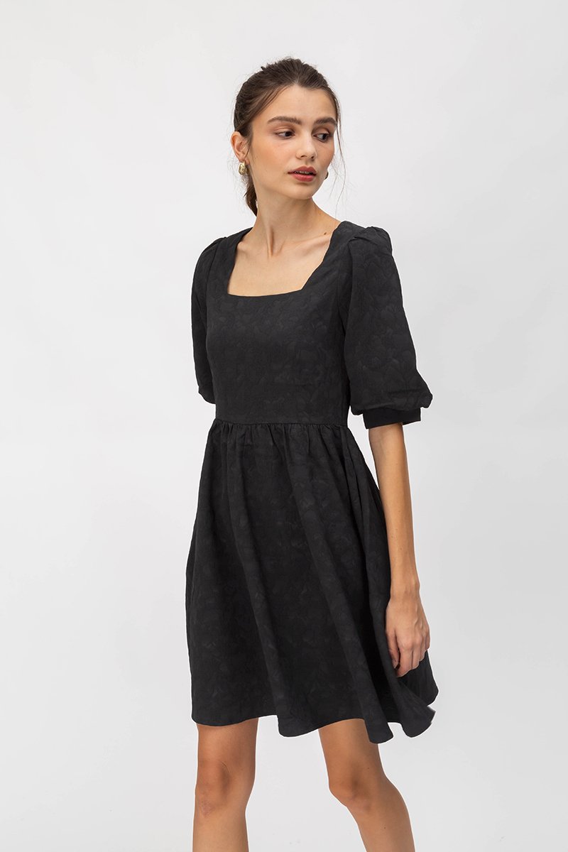 CINDIE JACQUARD FIT & FLARE DRESS