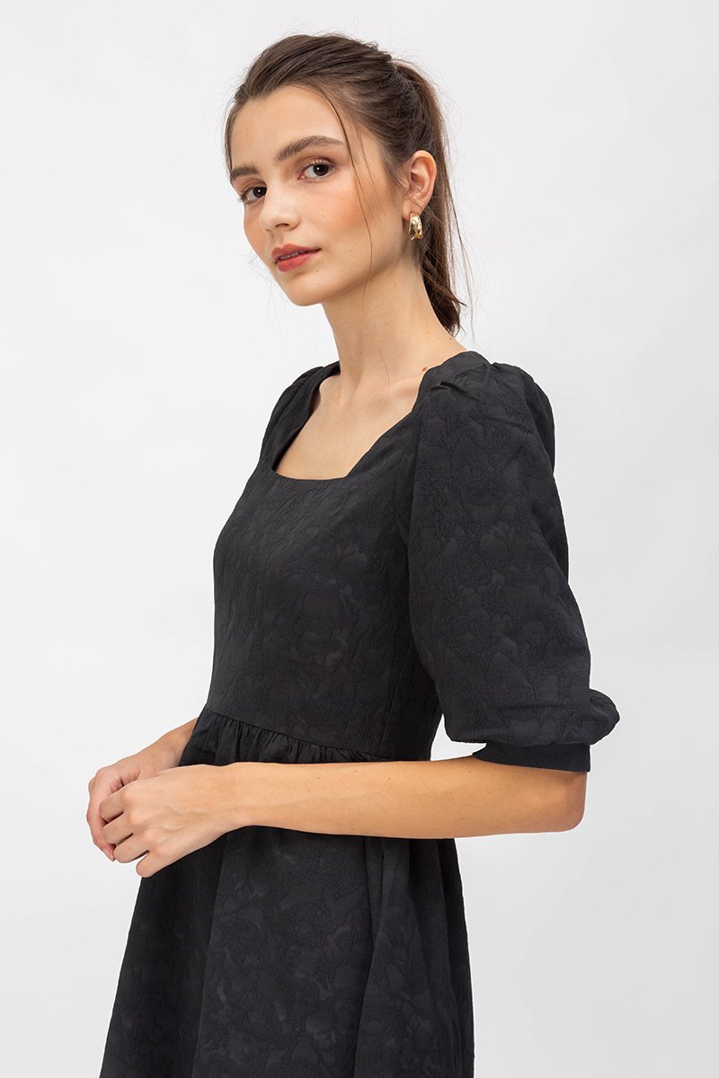 CINDIE JACQUARD FIT & FLARE DRESS
