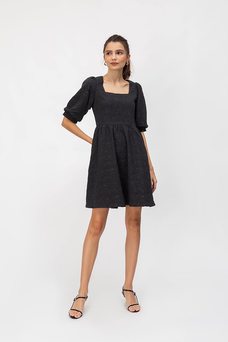CINDIE JACQUARD FIT & FLARE DRESS