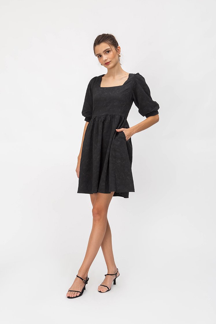 CINDIE JACQUARD FIT & FLARE DRESS