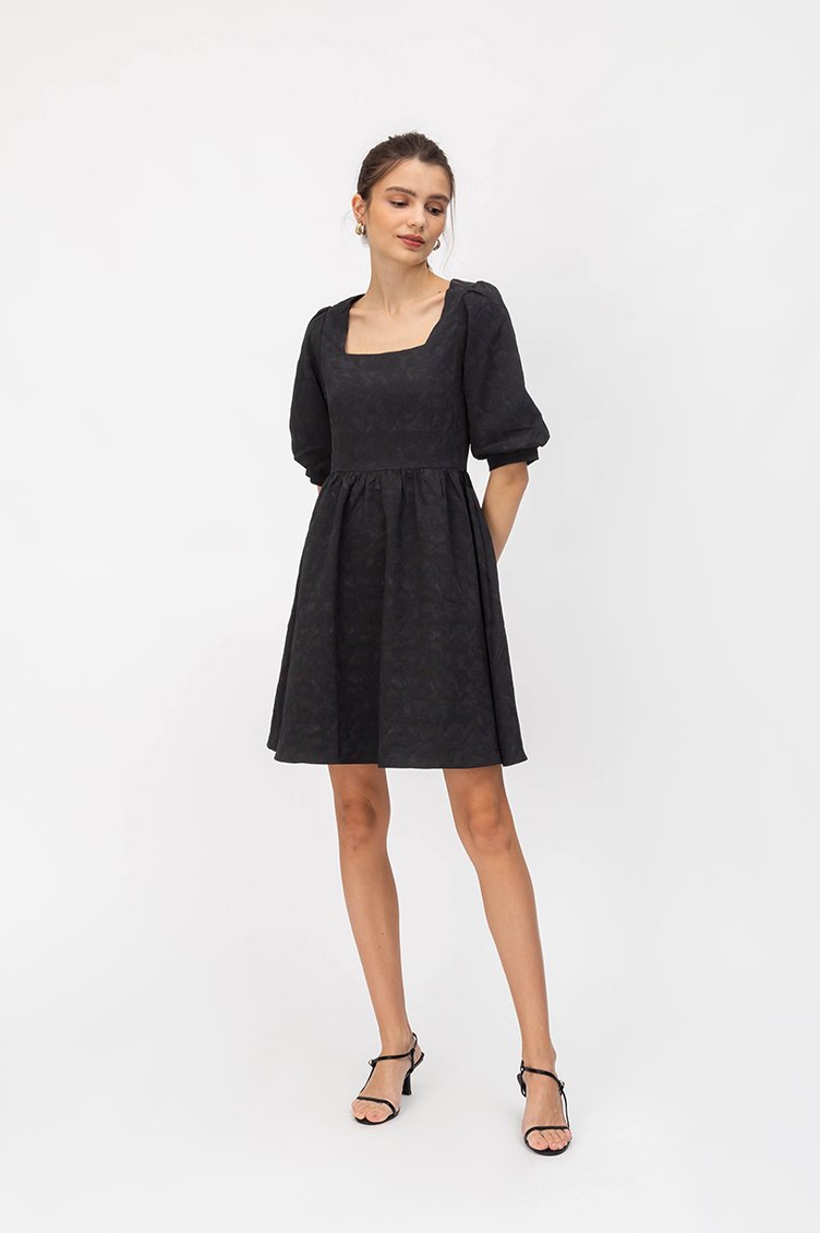 CINDIE JACQUARD FIT & FLARE DRESS
