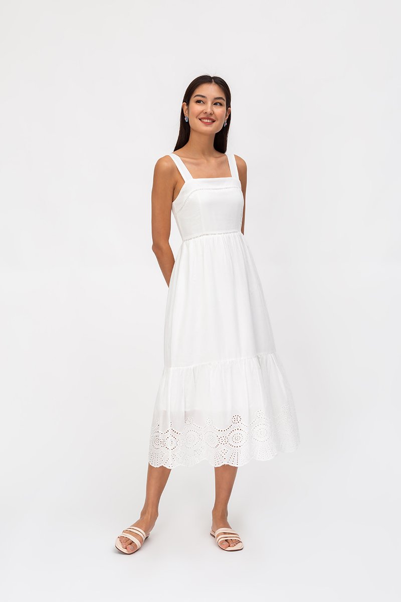 MIKAYLA EYELET MIDI DRESS