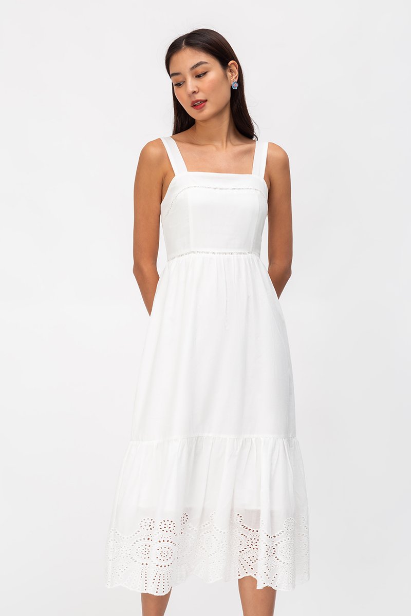 MIKAYLA EYELET MIDI DRESS