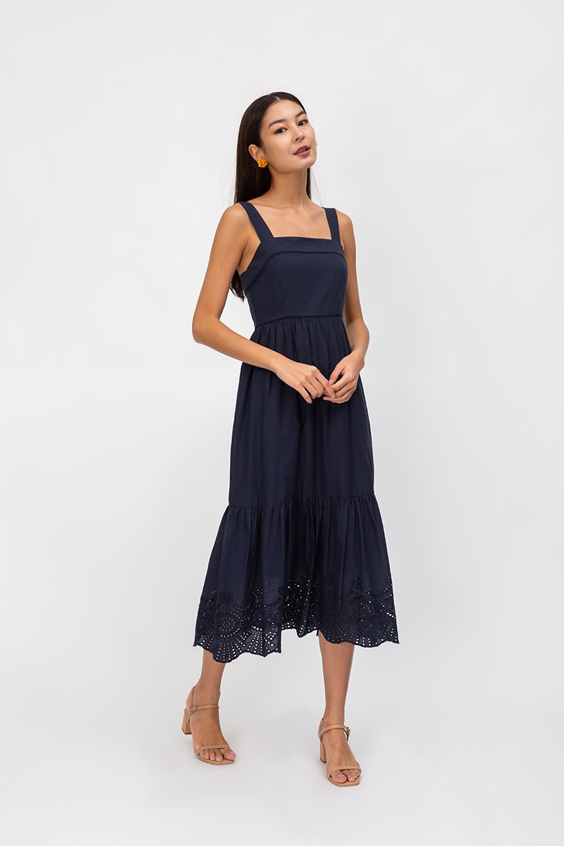 MIKAYLA EYELET MIDI DRESS