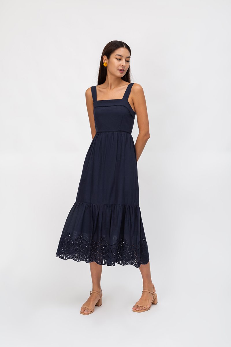 MIKAYLA EYELET MIDI DRESS
