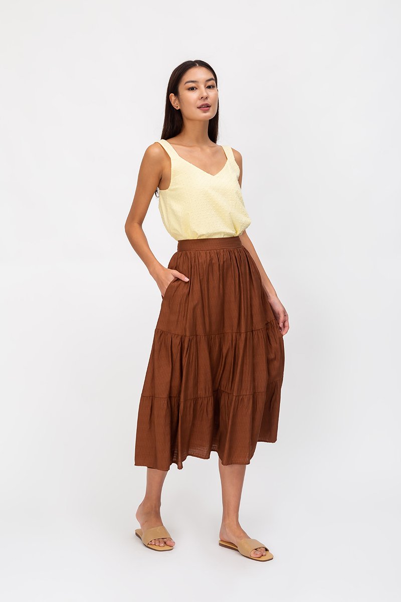 SANDY TIERED MIDI SKIRT