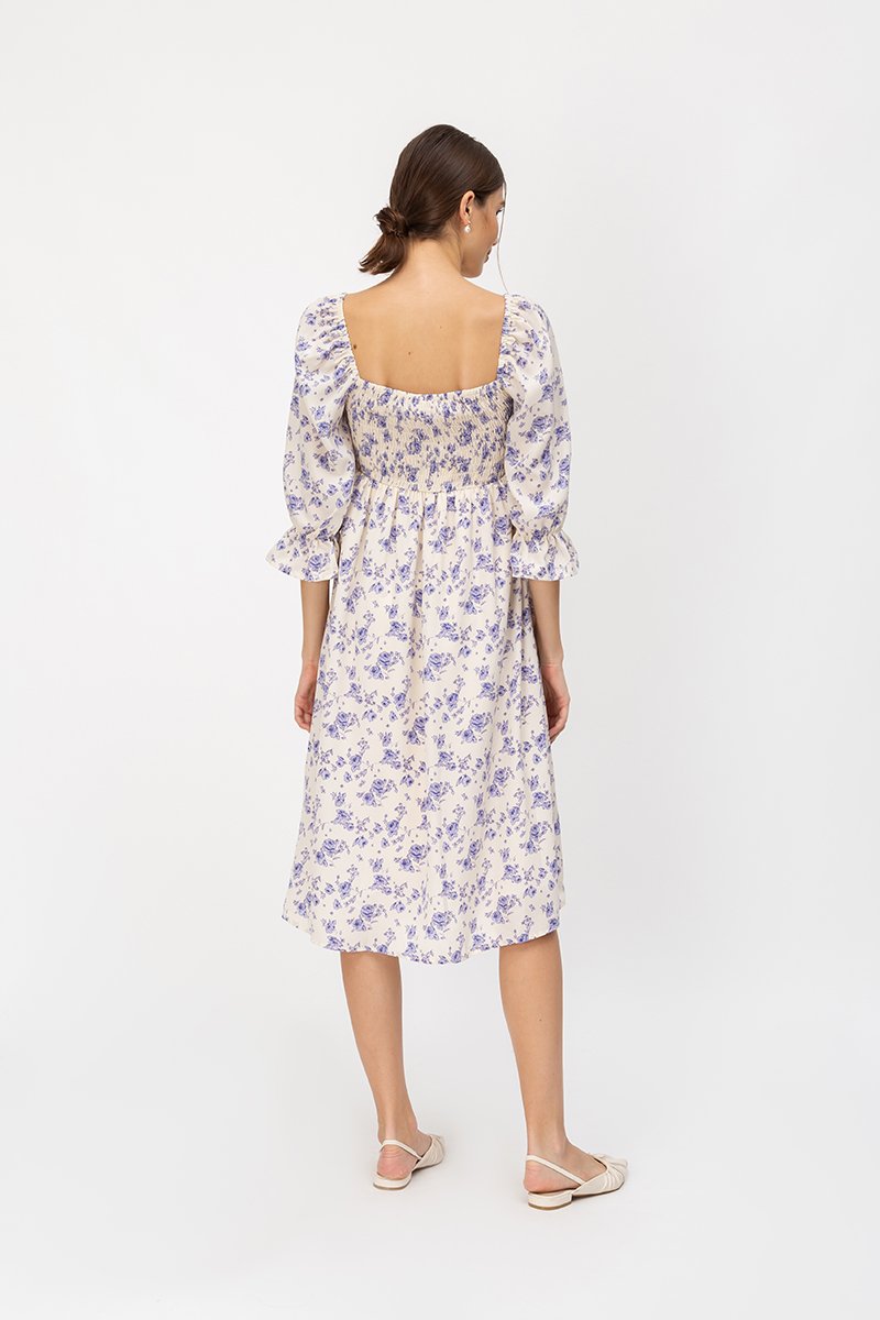 PORTIA SMOCKED FLORAL MIDI DRESS