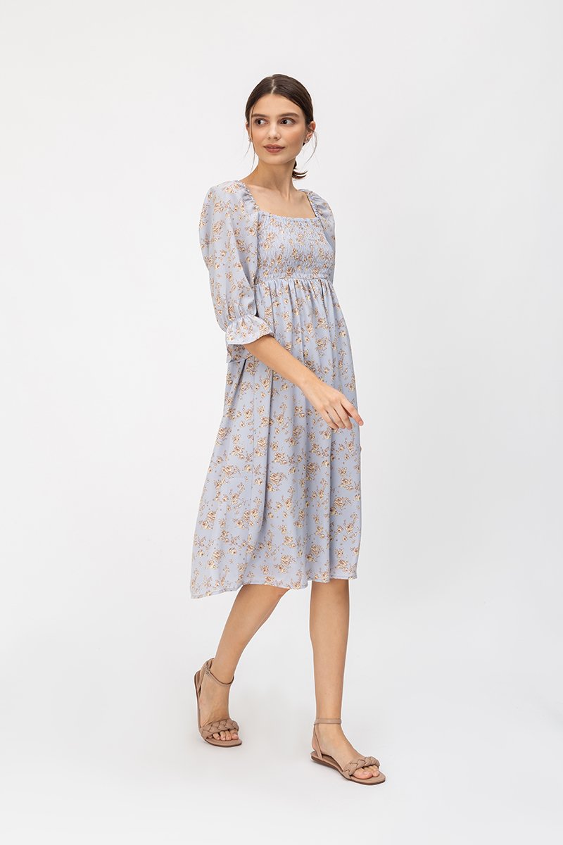PORTIA SMOCKED FLORAL MIDI DRESS