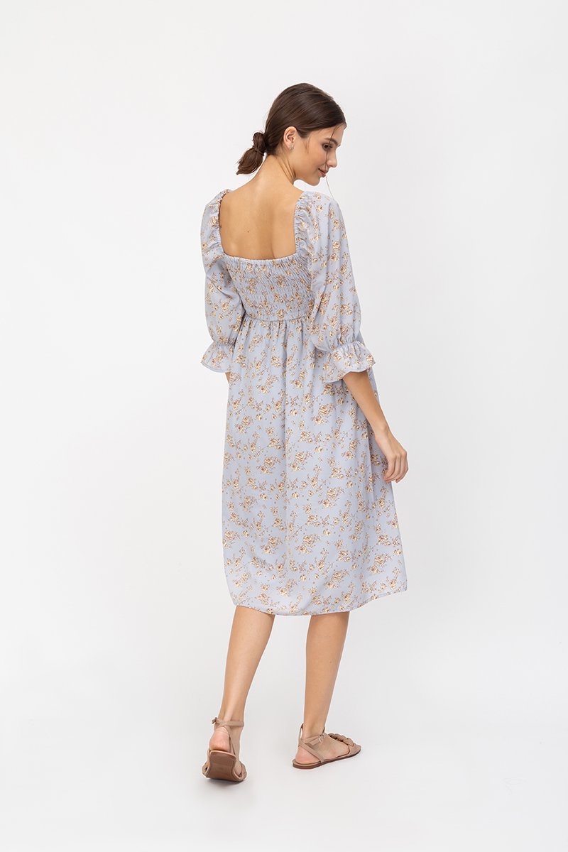 PORTIA SMOCKED FLORAL MIDI DRESS