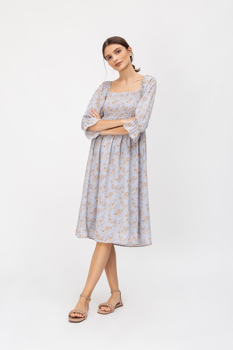 PORTIA SMOCKED FLORAL MIDI DRESS