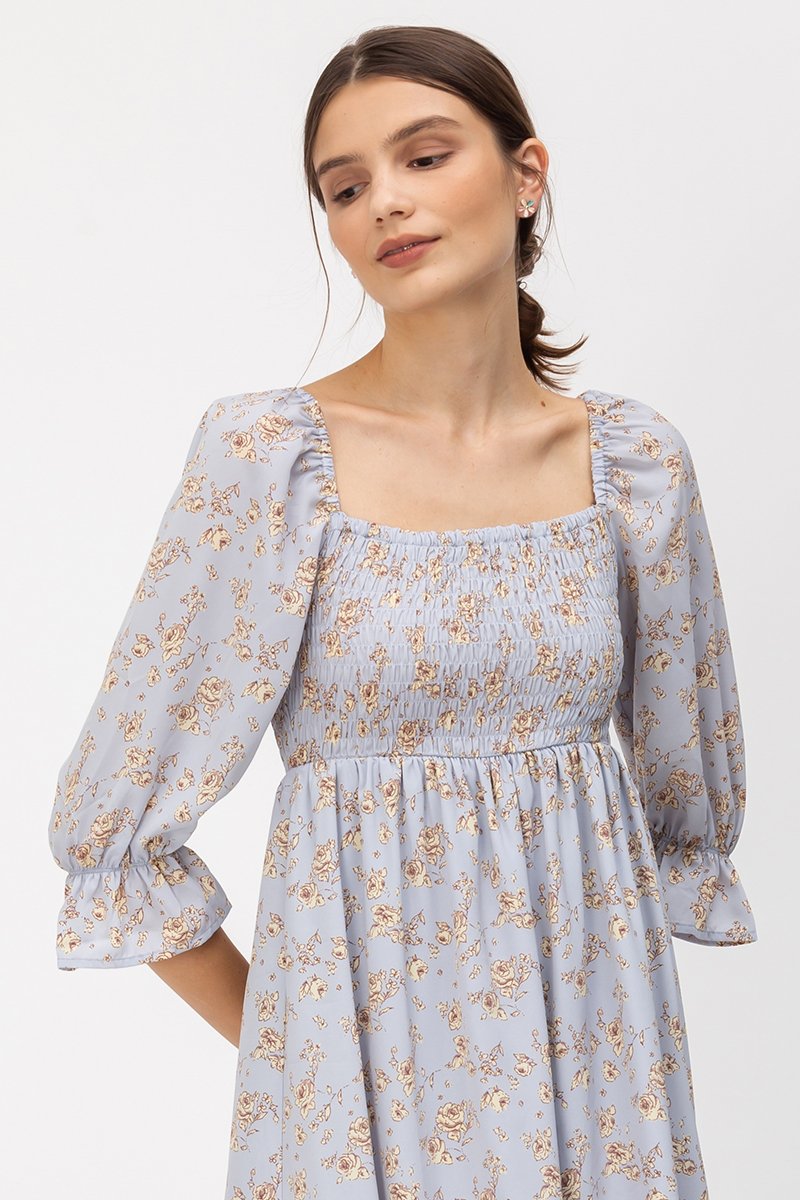 PORTIA SMOCKED FLORAL MIDI DRESS