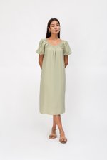 CAROL ELASTIC NECKLINE MIDI DRESS W SASH