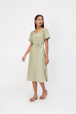 CAROL ELASTIC NECKLINE MIDI DRESS W SASH