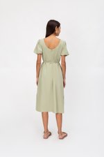 CAROL ELASTIC NECKLINE MIDI DRESS W SASH